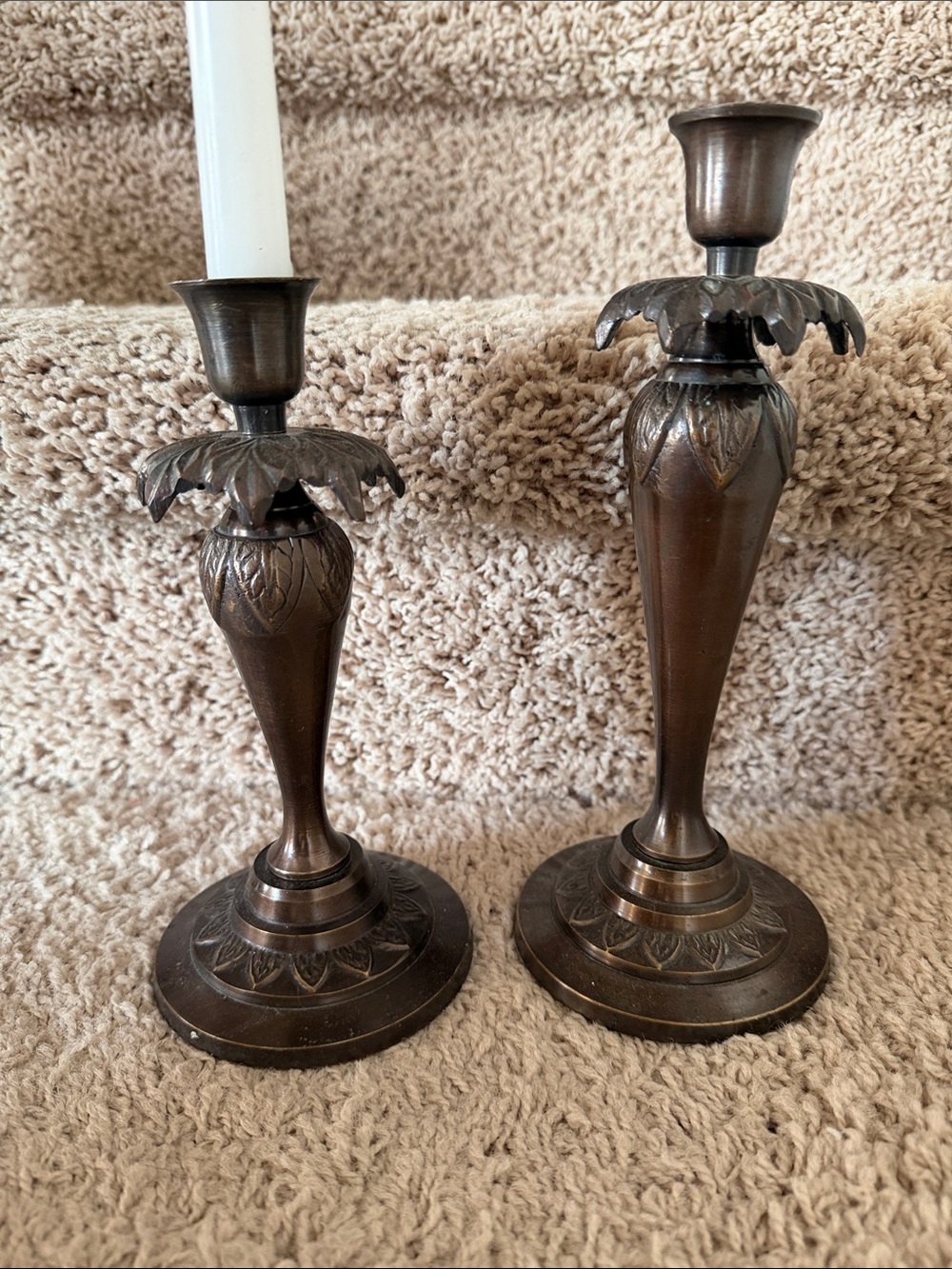 Antique-Style Bronze Candlestick Pair - Brown Decorative Home Accent